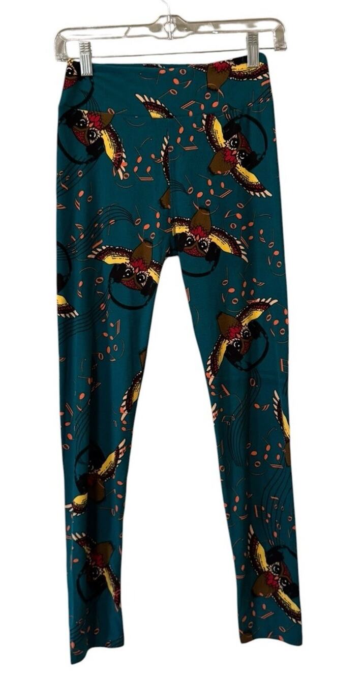 LulaRoe Women Sz OS Leggings Stretch Owl Birds Nature Outdoor Fall Autumn Blue